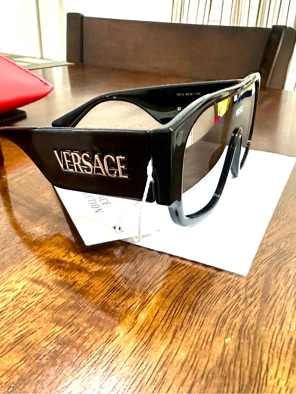 Versace Black Shield Sunglasses with Gold Logo authentic new!